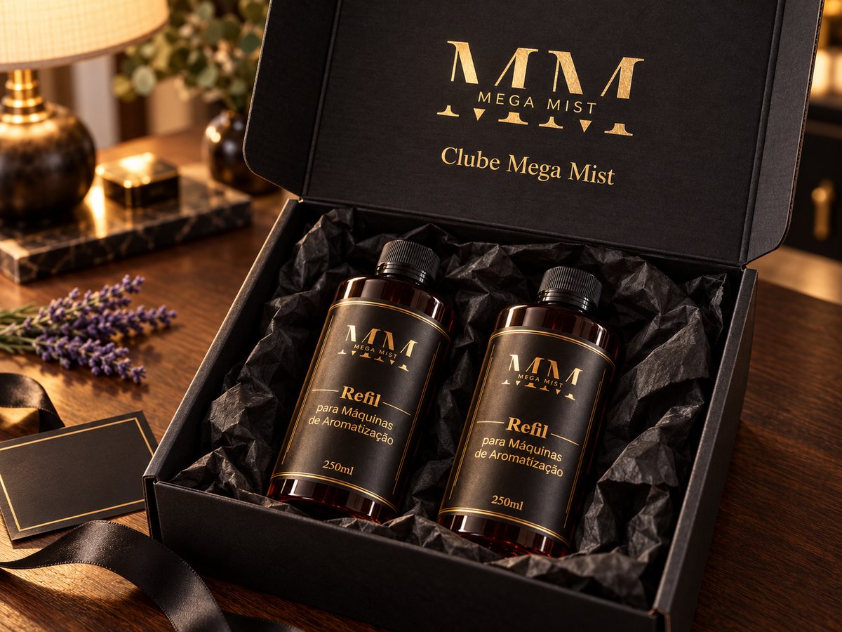 Caixa do Clube Mega Mist aberta, com dois refis